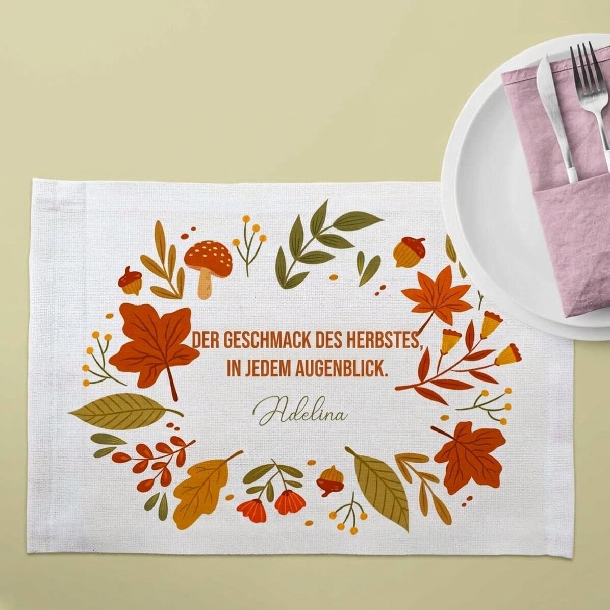 Personalisierter Tellerhalter mit Botschaft – Herbst