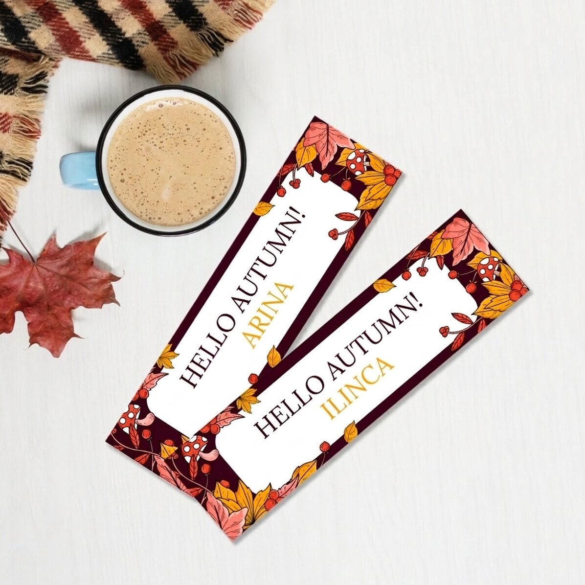 Personalisiertes Lesezeichen mit Botschaft – Hello Autumn!