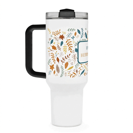Thermosbecher mit Henkel und Strohhalm, individuell mit Text bedruckt – Autumn