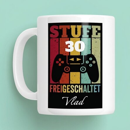 Personalisierte Tasse mit Text – Level freigeschaltet