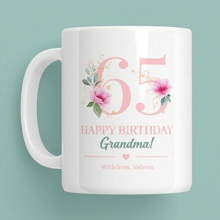Personalisierte Tasse mit Botschaft – Blumen