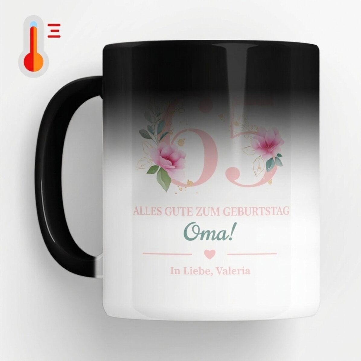 Personalisierte Zaubertasse mit Botschaft – Blumen