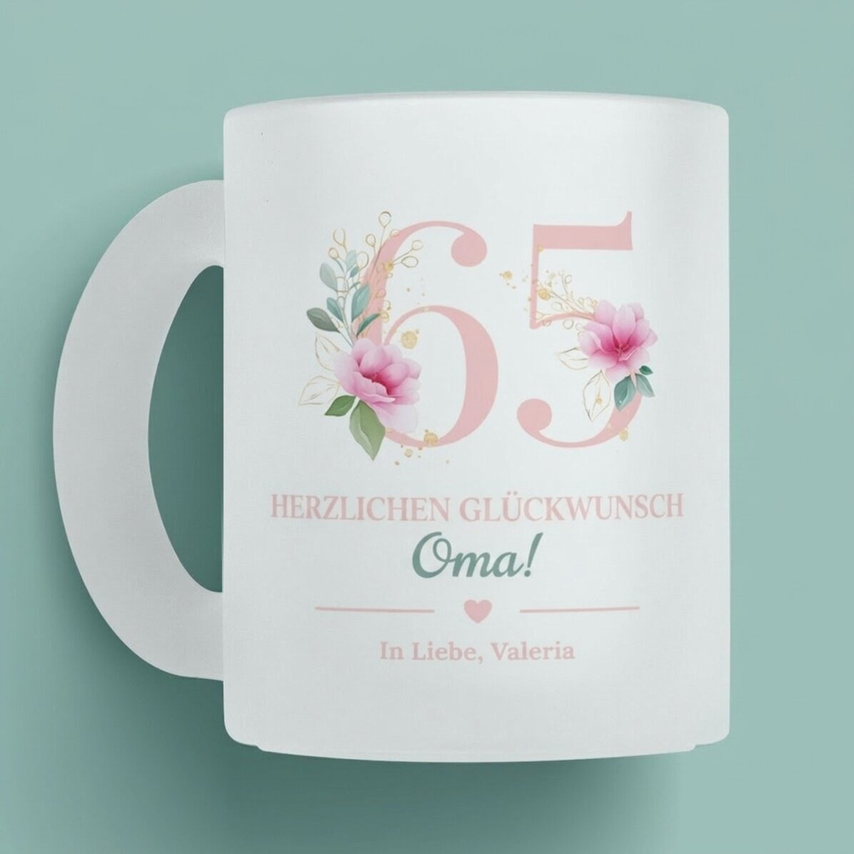 Personalisierte Tasse mit Botschaft – Blumen