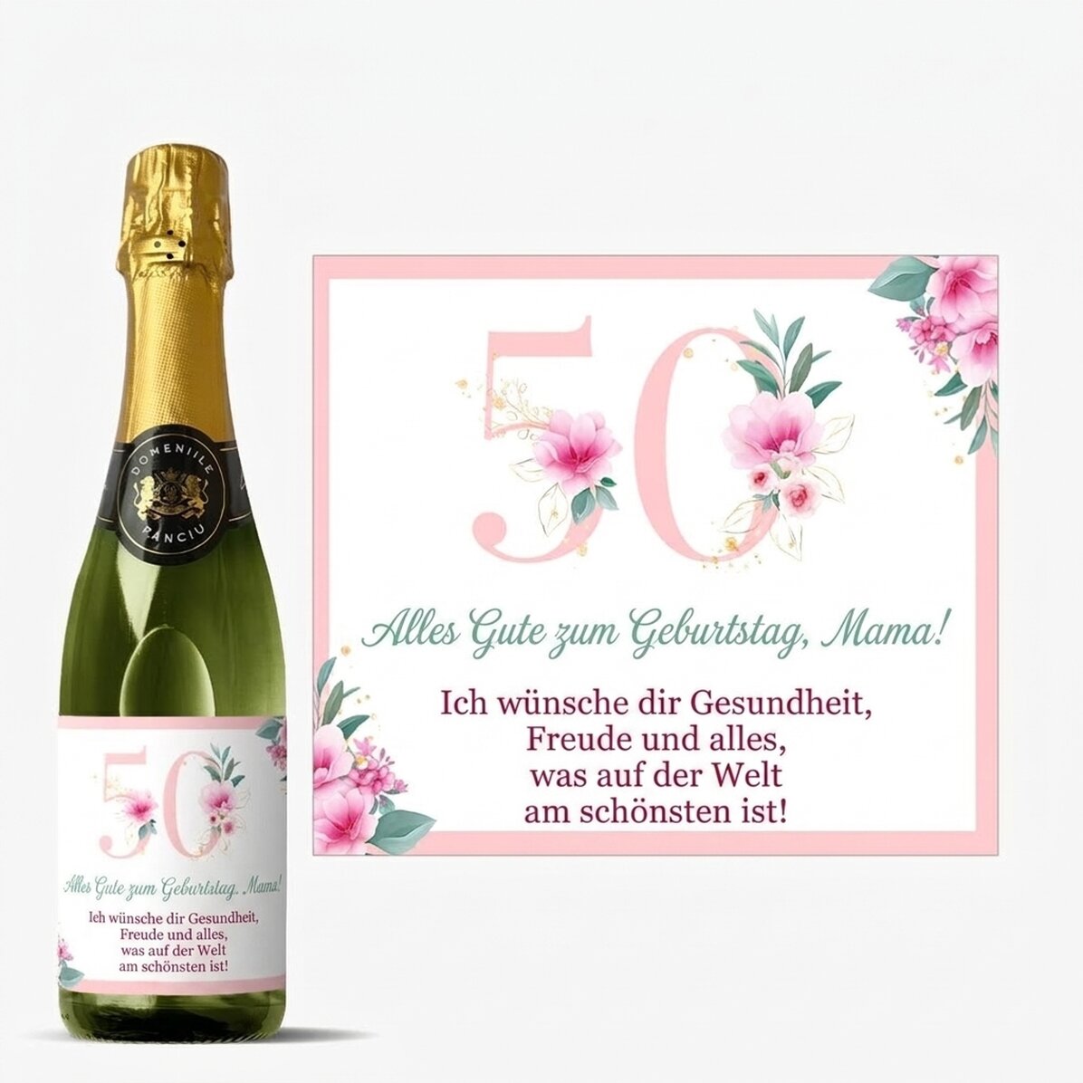 Mittlere Sektflasche mit individueller Beschriftung – Flowers