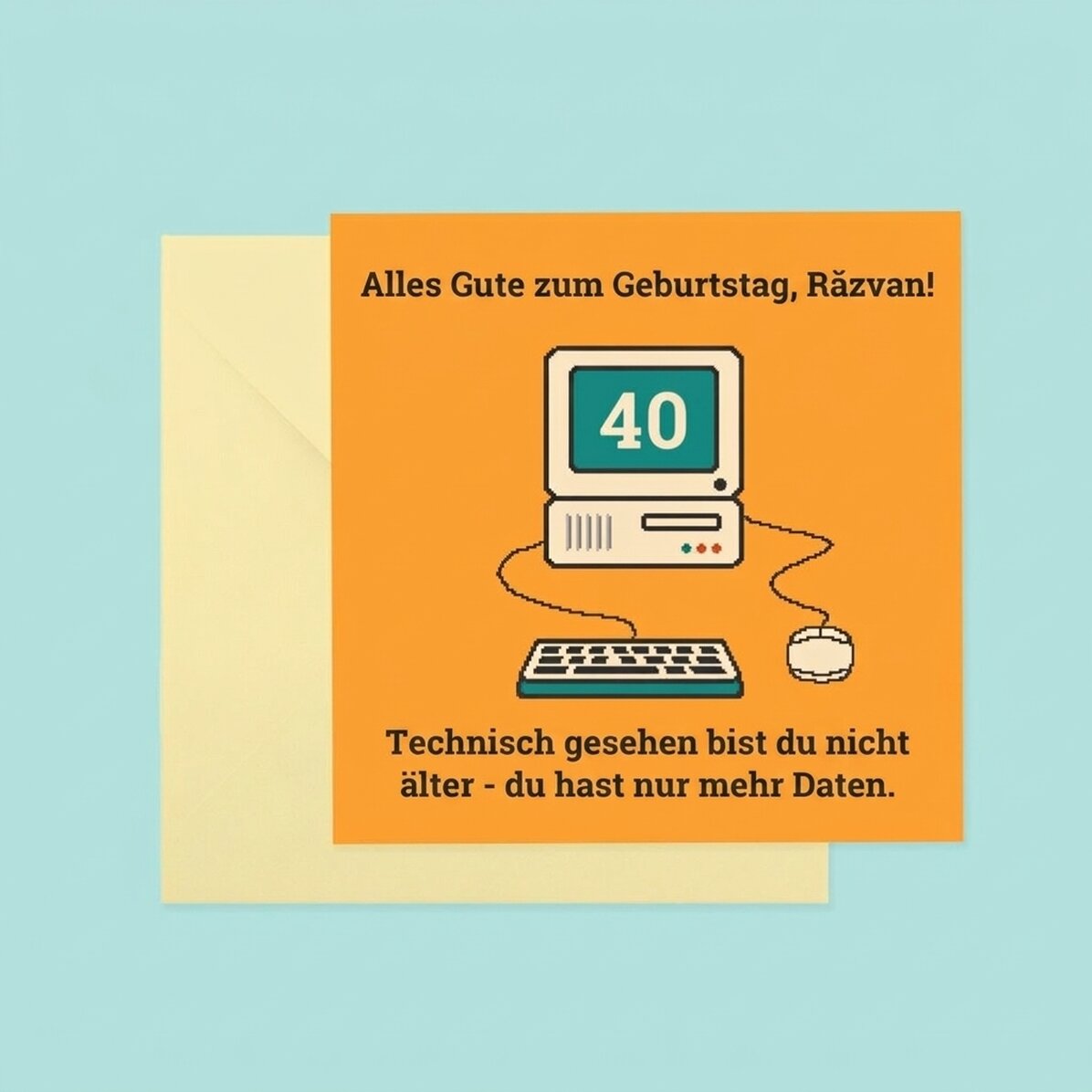 Individuell gestaltete quadratische Karte mit dem Text „Happy Birthday!“