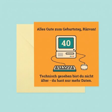 Individuell gestaltete quadratische Karte mit dem Text „Happy Birthday!“