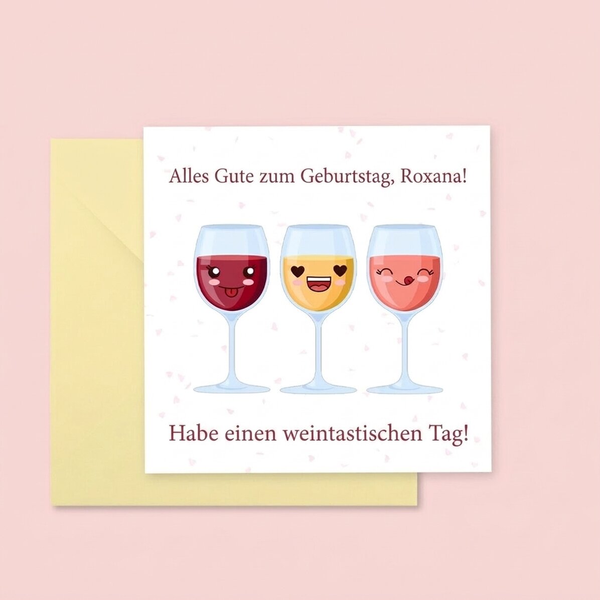 Individuell gestaltete quadratische Karte mit Text – Wine-derful