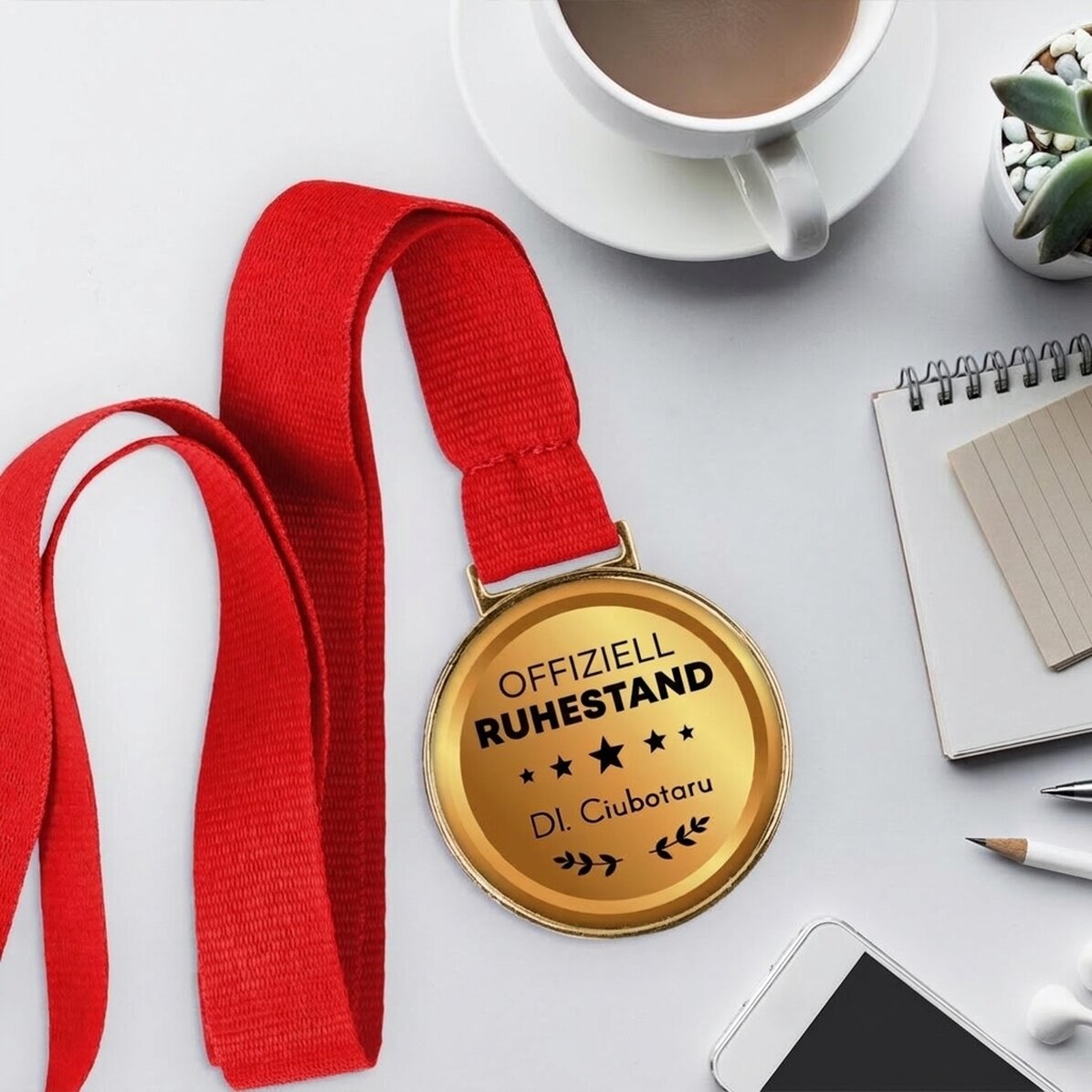 Personalisierte Medaille mit Botschaft – Pensionär