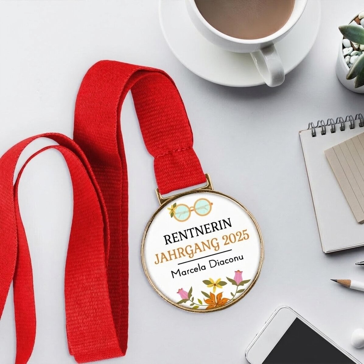 Personalisierte Medaille mit Text – Ruhestand