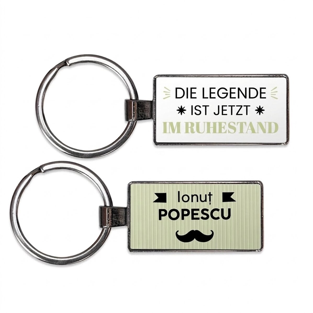Personalisierter Schlüsselanhänger mit Text – „Legende im Ruhestand“