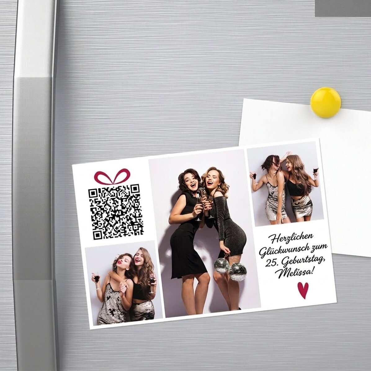 Individuell gestalteter Magnet (15 x 10 cm) mit Text, Fotos und QR-Code – Happy Birthday!