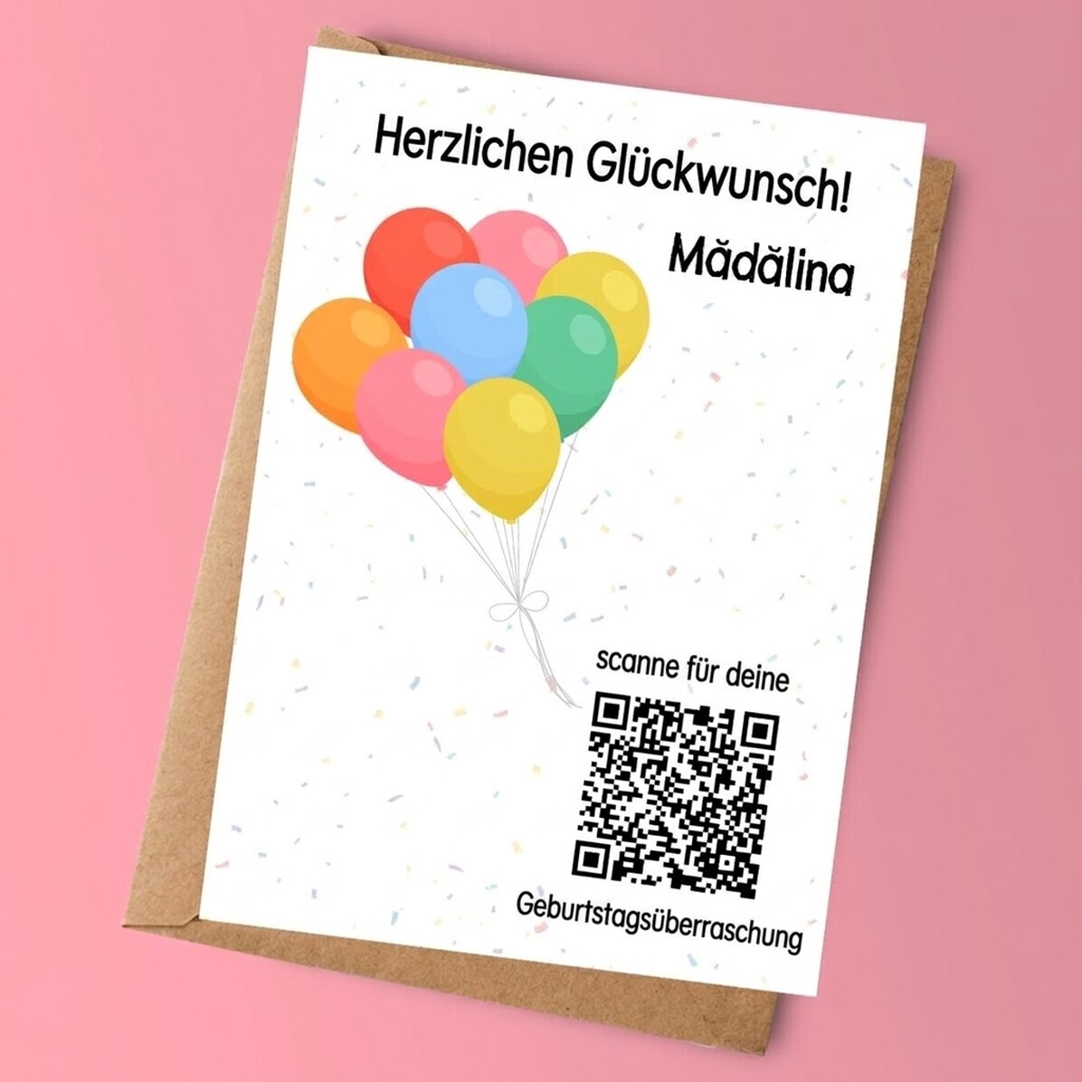 Personalisierte Karte mit Text und QR-Code – Entdecke die Überraschung