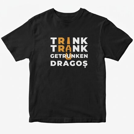 Personalisiertes Baumwoll-T-Shirt mit dem Aufdruck „Drink, drank, drunk“