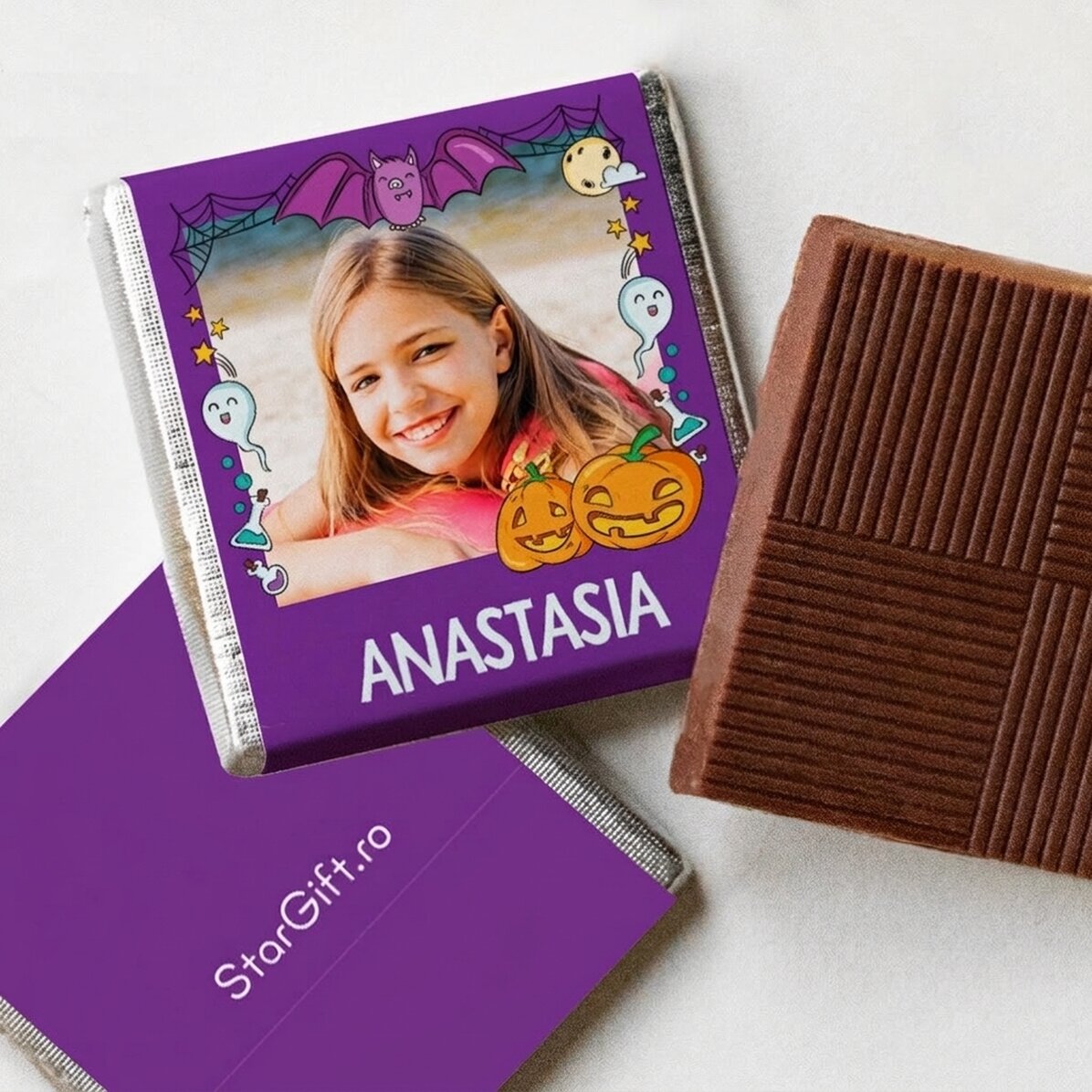 Personalisierte Mini-Schokolade mit Namen und Foto – Halloween