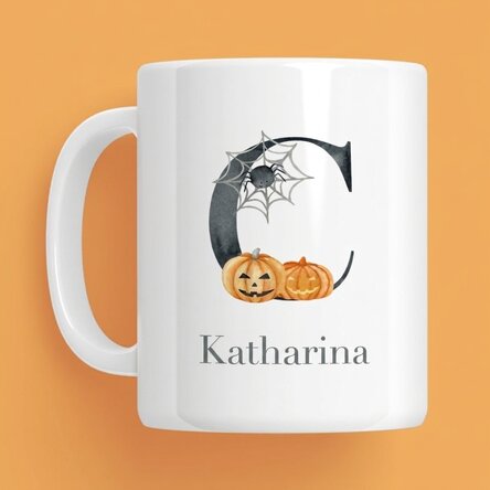 Personalisierte Tasse mit Initiale und Namen – Halloween