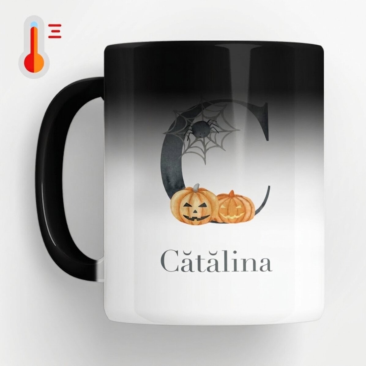 Personalisierte Zaubertasse mit Initiale und Namen – Halloween