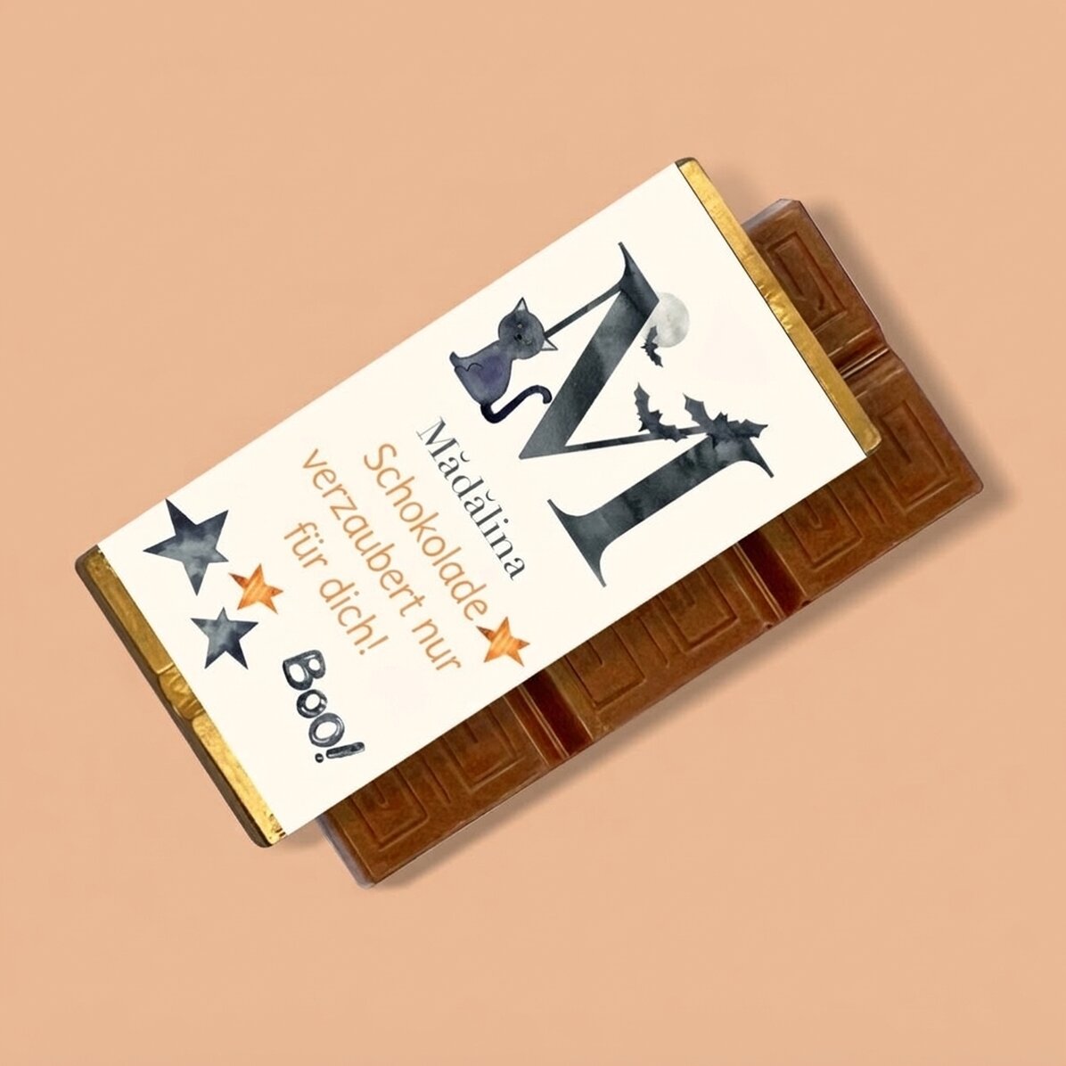 Personalisierte Mini-Schokoladentafel mit Text und Initiale – Halloween