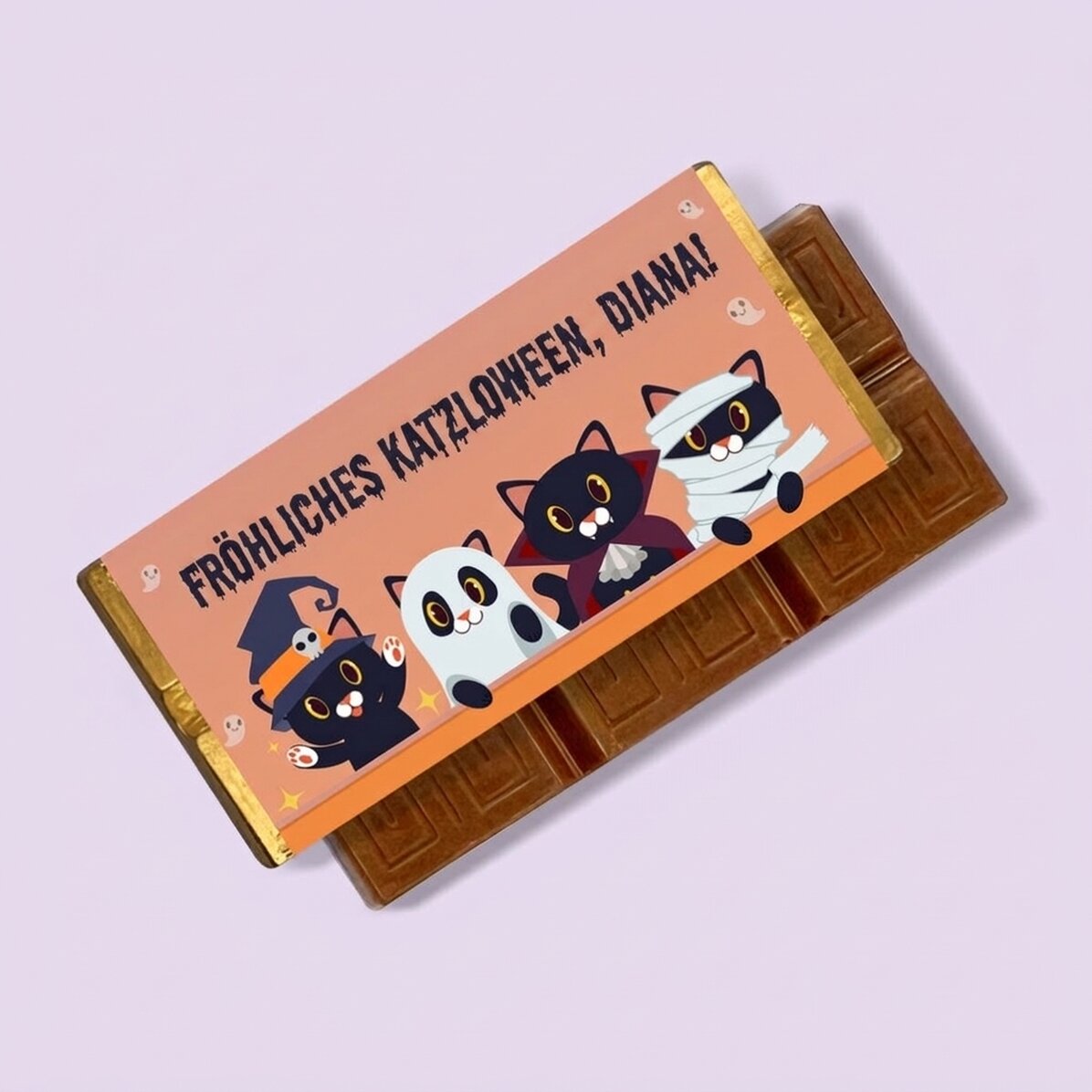 Personalisierte Mini-Schokoladentafel mit Text – Catlloween