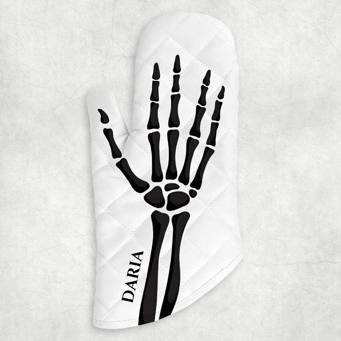 Personalisierter Küchenhandschuh mit Text – Skelett
