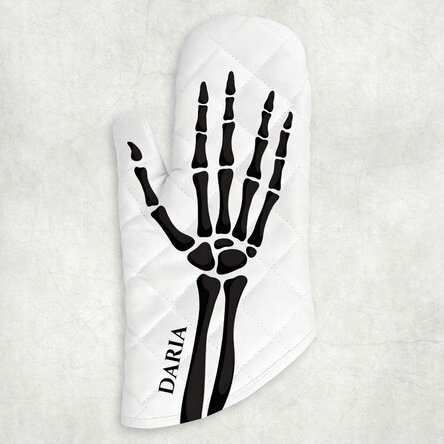 Personalisierter Küchenhandschuh mit Text – Skelett