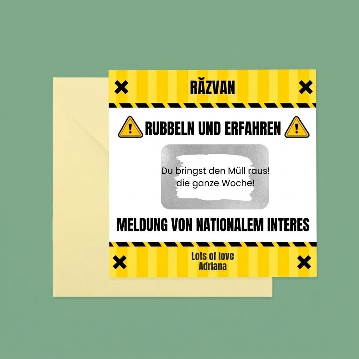 Personalisierte Rubbelkarte mit Text – Interes National