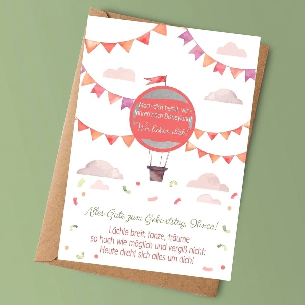 Individuell gestaltete Rubbelkarte mit Text für Kinder – Geburtstag