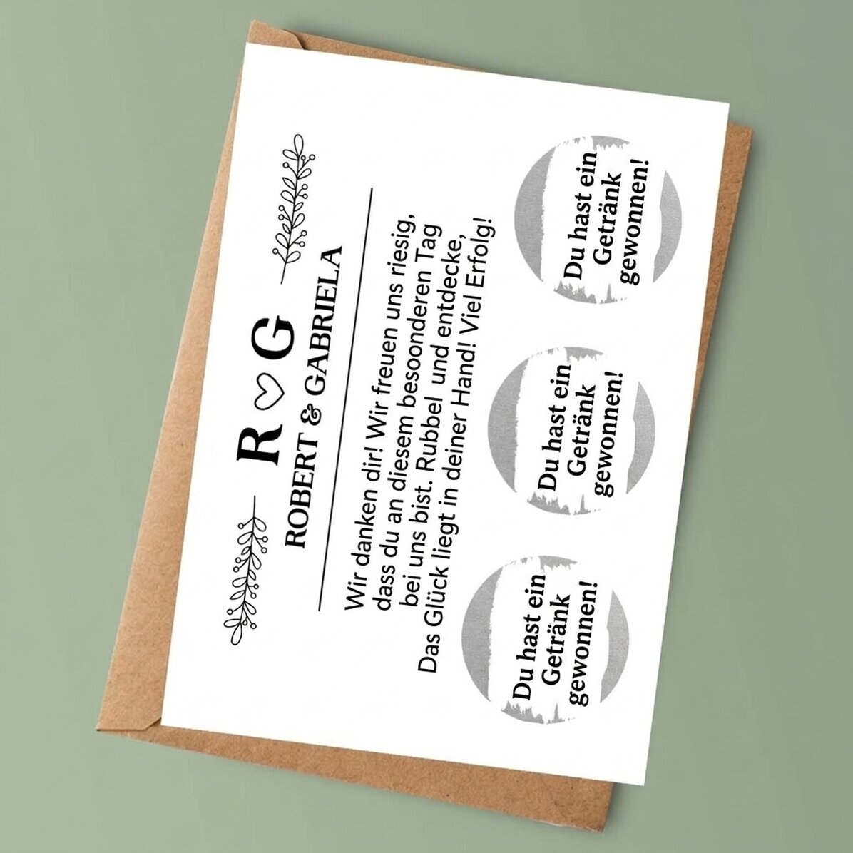 Personalisierte Rubbelkarte mit Text – Hochzeit