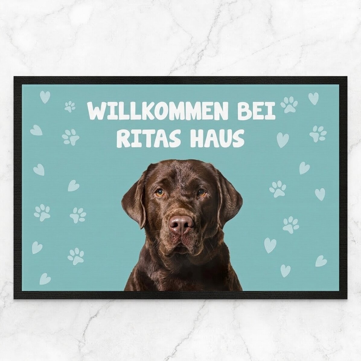 Individuell gestaltete Fußmatte mit Foto und Text – Dein Haustier