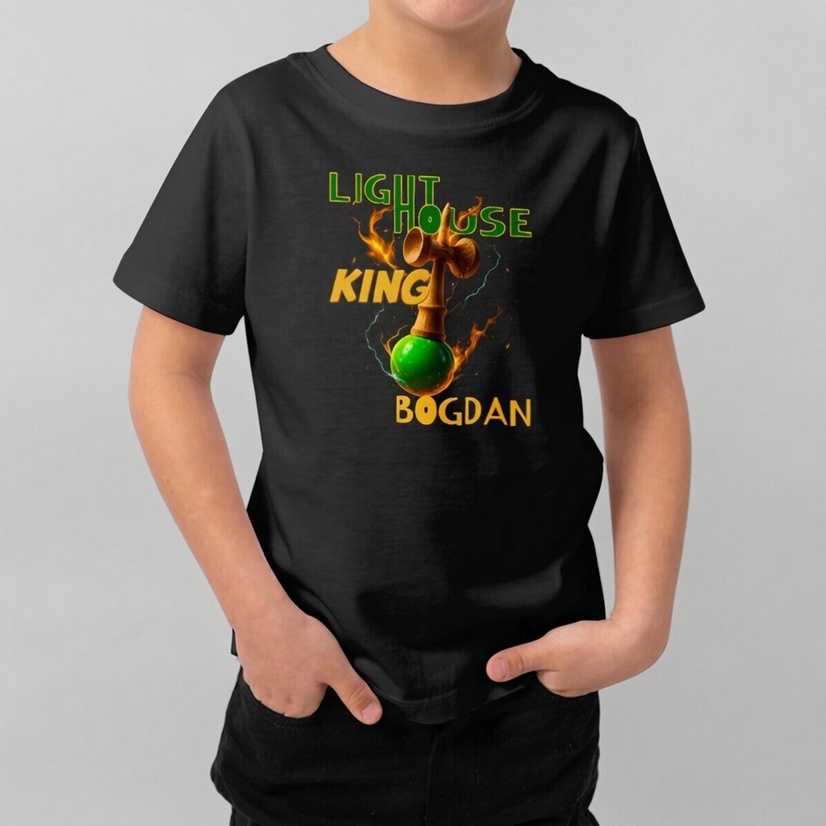 Personalisiertes Baumwoll-T-Shirt für Kinder mit Aufdruck – Lighthouse King