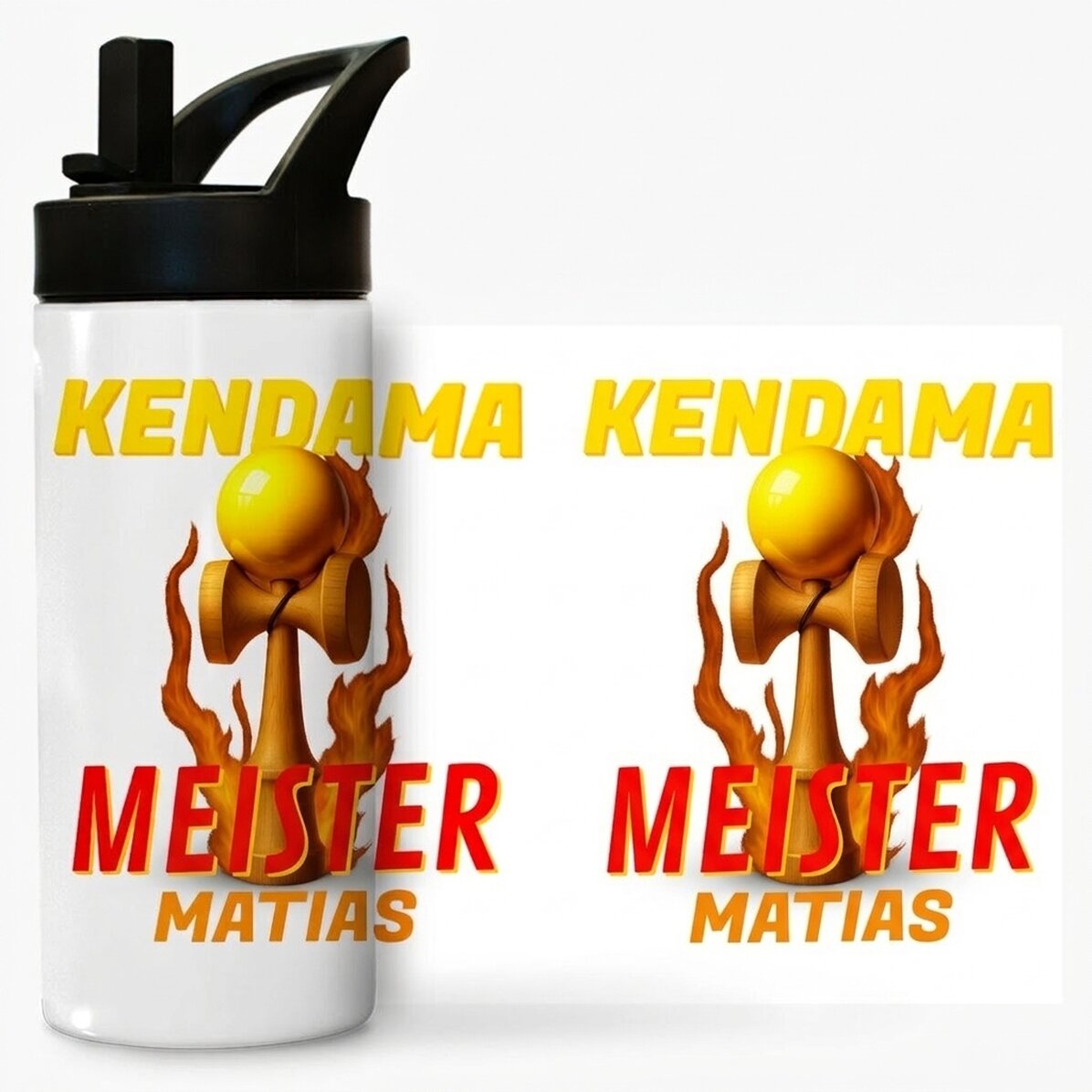 Thermosflasche mit Griff und personalisiertem Strohhalm mit Namen für Kinder – Kendama Master