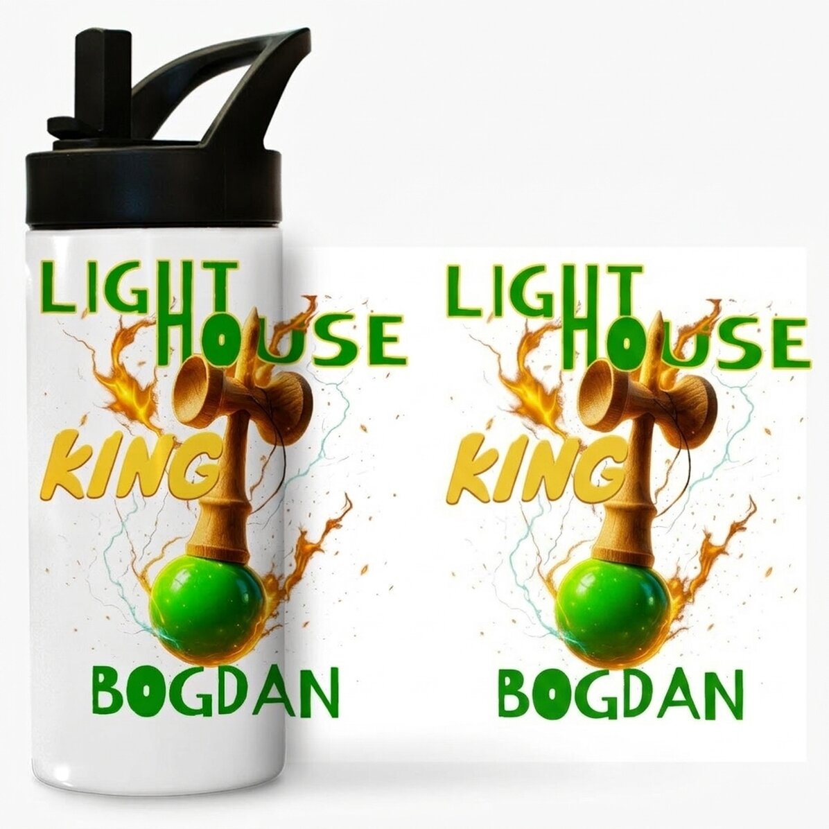Thermosflasche mit Griff und personalisiertem Strohhalm für Kinder – Lighthouse King
