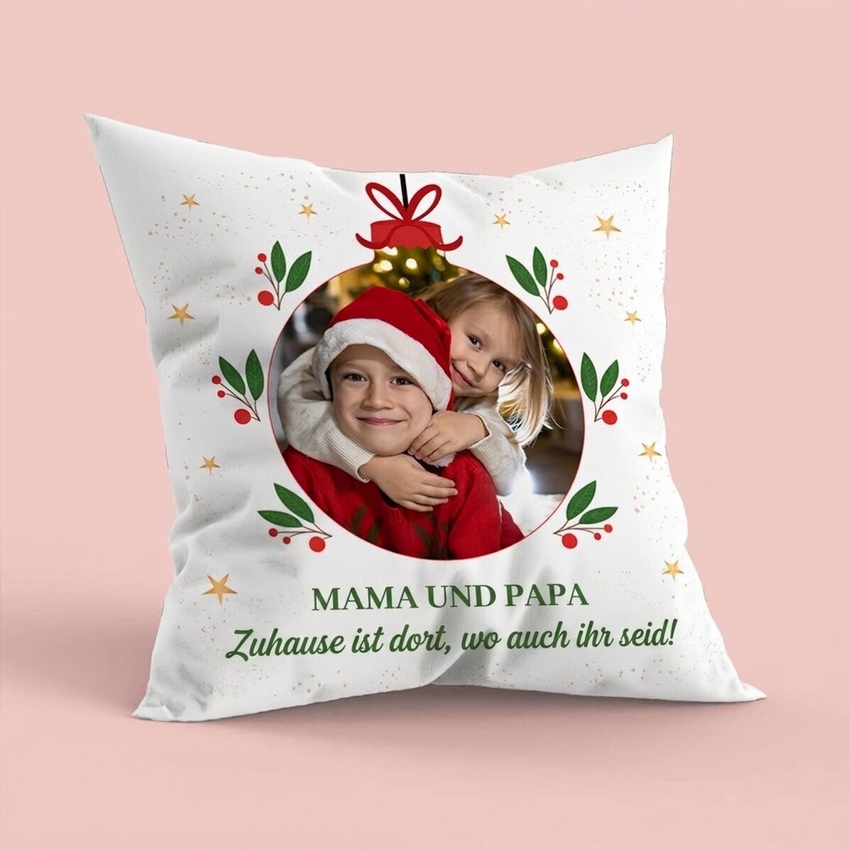 Personalisiertes Kissen mit Foto und Text – Zu Hause zu Weihnachten