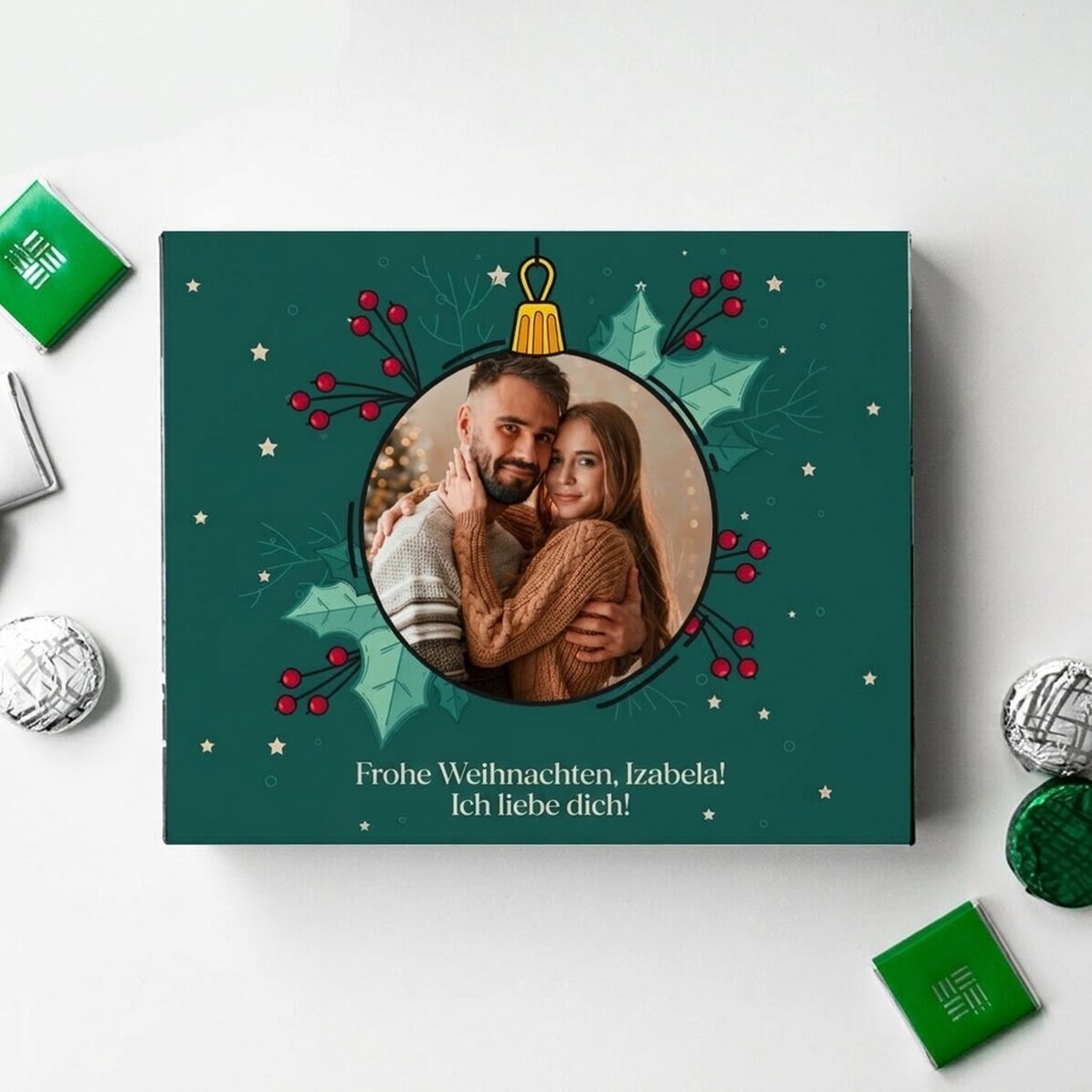 Personalisierte Pralinenschachtel mit Foto und Text – Weihnachten