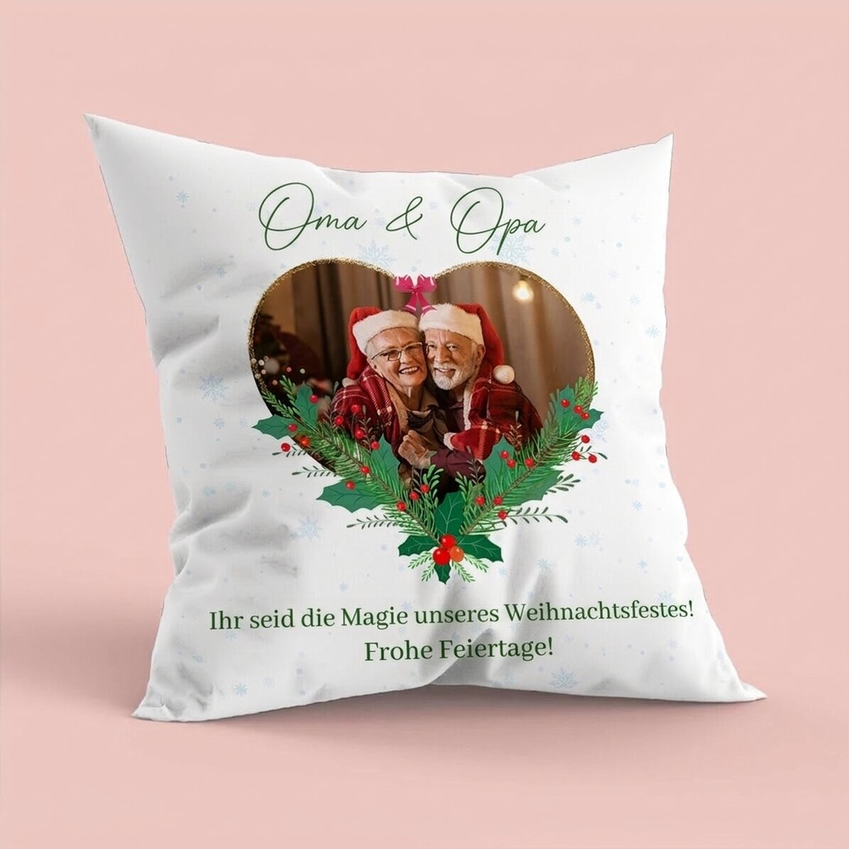 Personalisiertes Kissen mit Foto und Botschaft – Weihnachtszauber