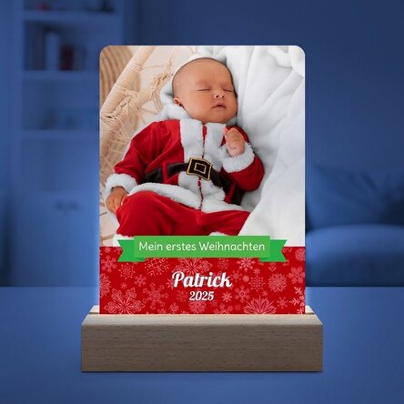 Individuell gestaltete LED-Nachtlampe mit Foto und Text – Mein erstes Weihnachtsfest