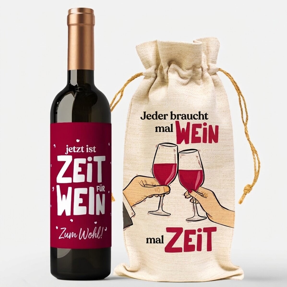Geschenkset mit Weinflasche und Weintasche – Wine o