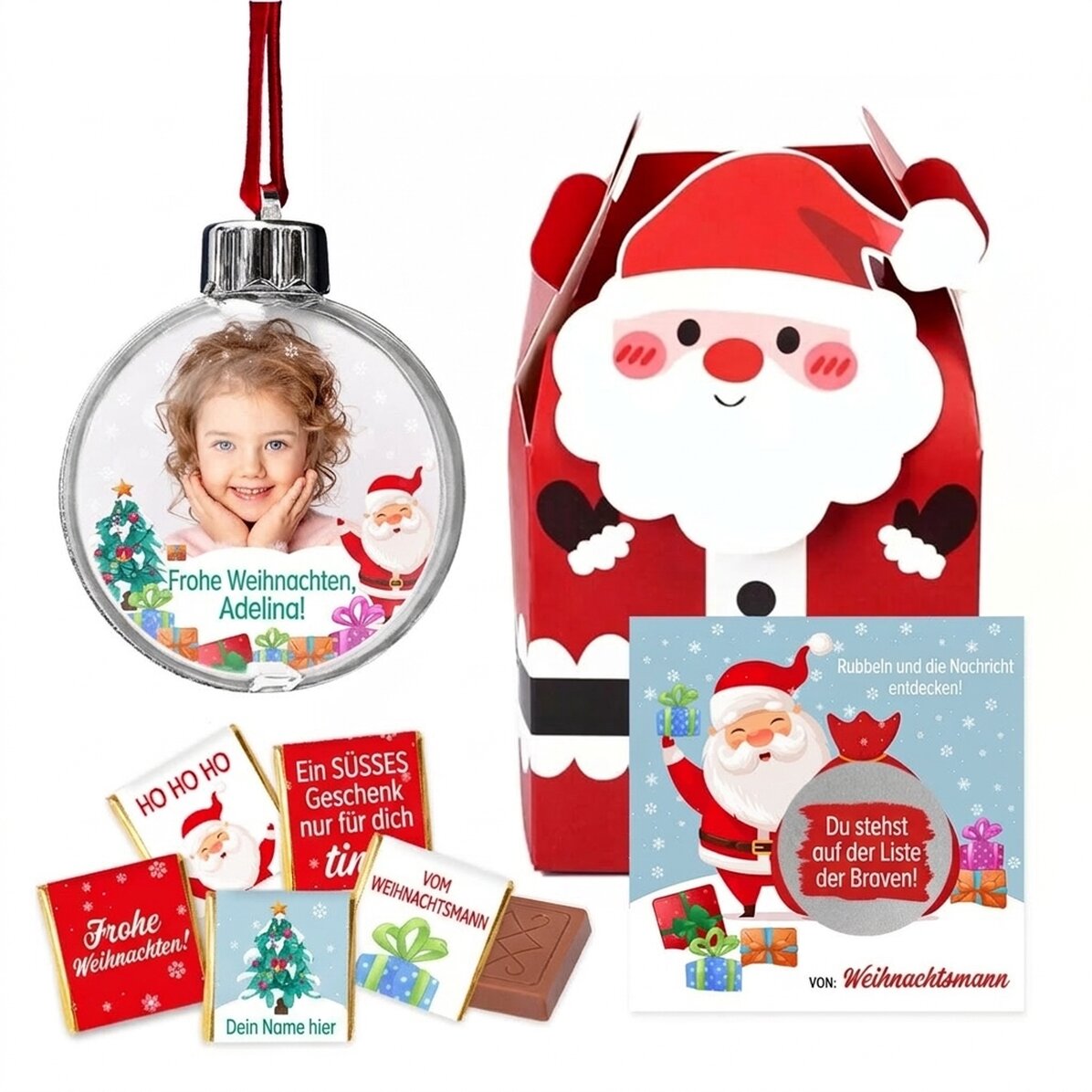 Geschenkset mit personalisierter Schneekugel – vom Weihnachtsmann
