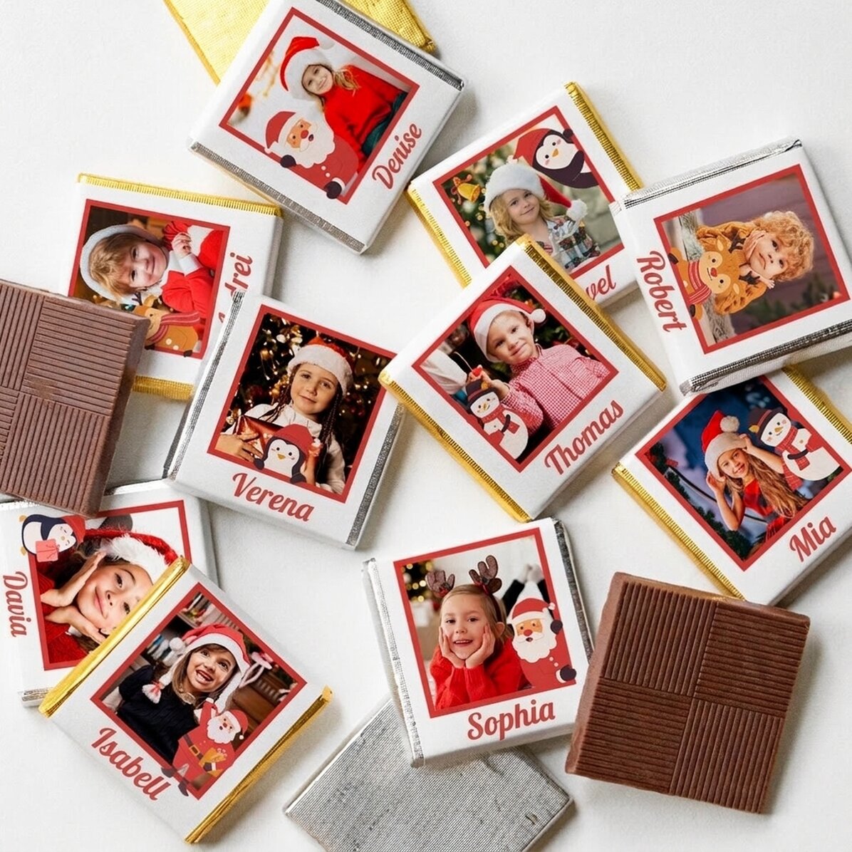 Set mit 10 personalisierten Mini-Pralinen mit Fotos und Namen – Cute Christmas