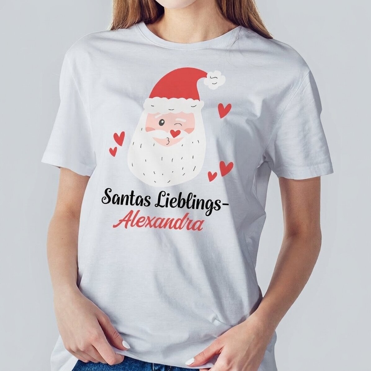 Personalisiertes Baumwoll-T-Shirt mit Aufdruck – „Santa
