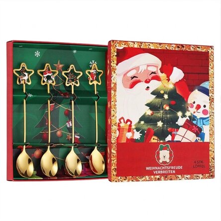 Geschenkset mit 4 goldenen Weihnachtslöffeln