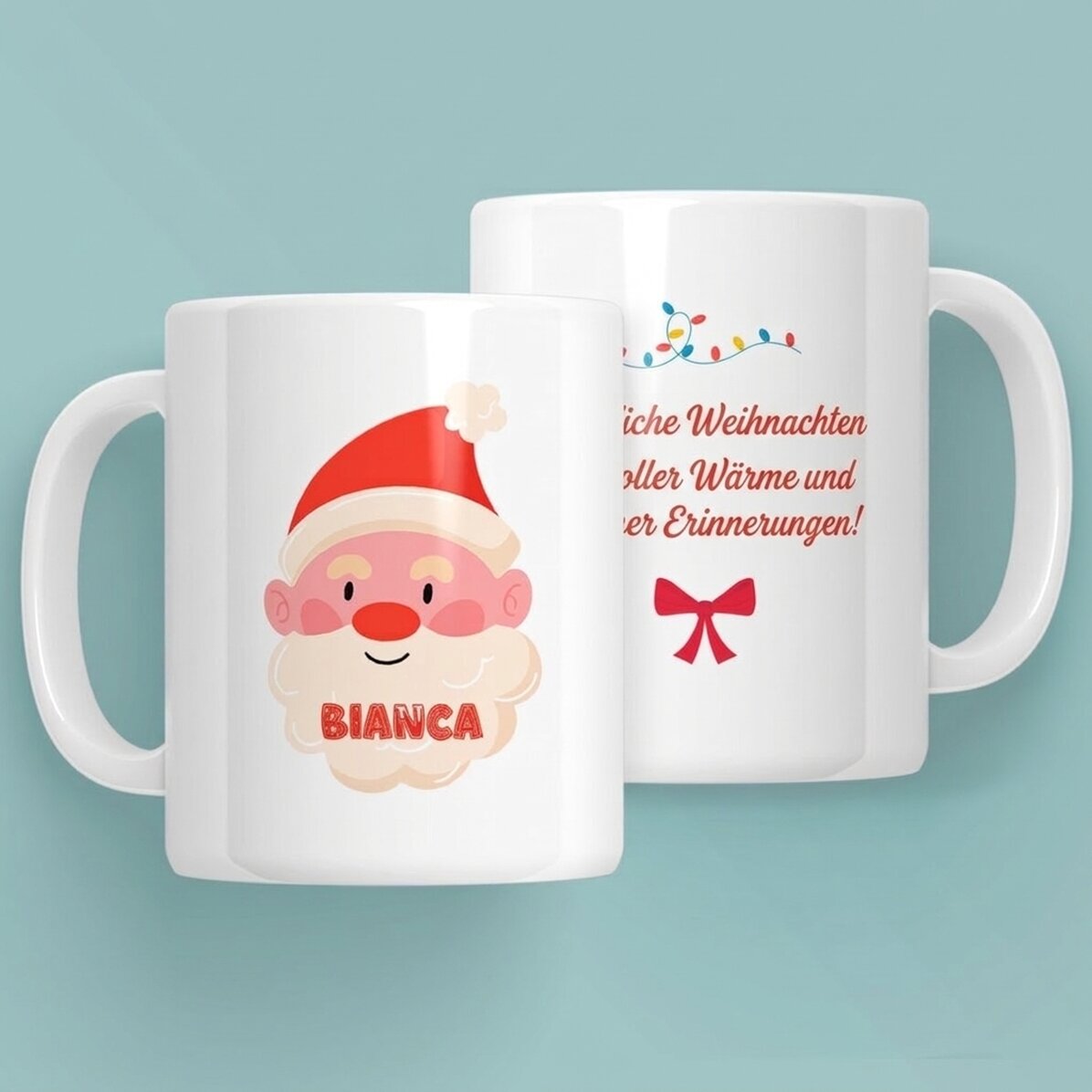 Personalisierte Tasse mit Namen und Botschaft – Frohe Weihnachten!