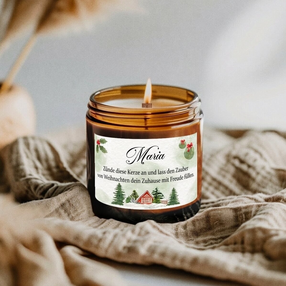 Kleine, personalisierte Duftkerze mit Text – Winter