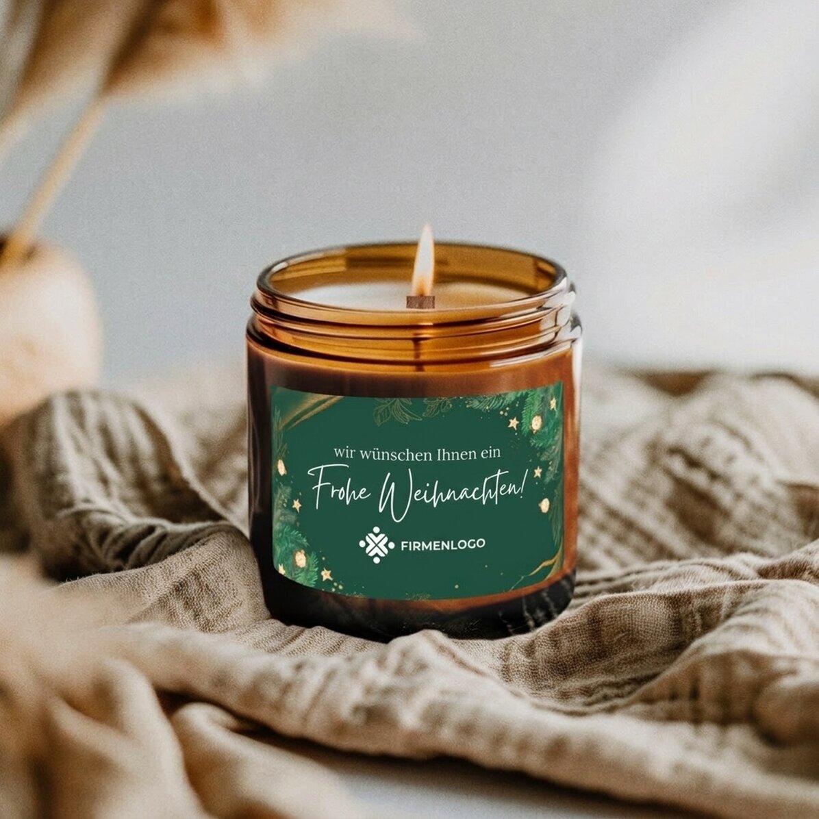 Kleine, personalisierte Duftkerze mit Logo und Text – Weihnachten