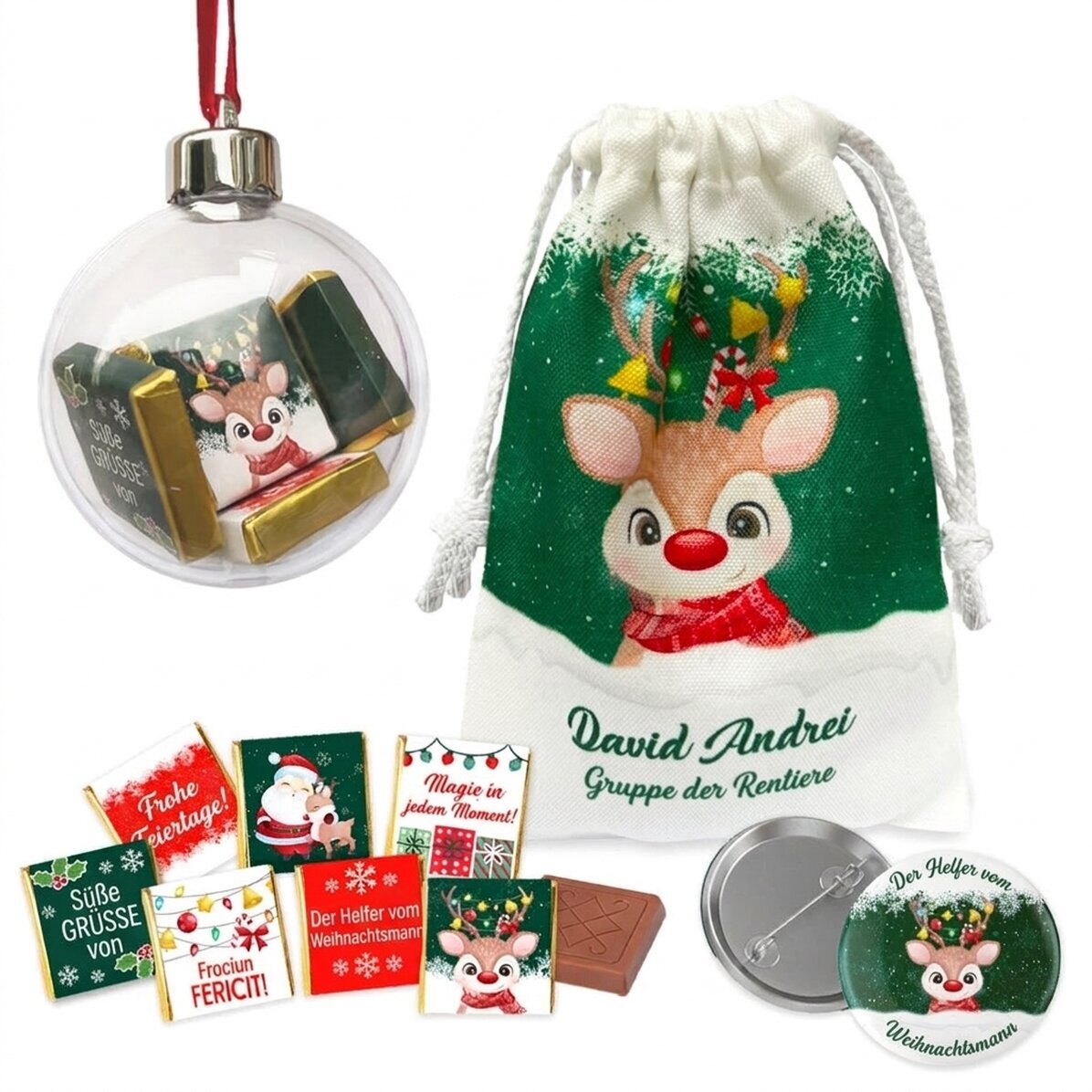 Geschenkset mit kleinem, personalisiertem Beutel – Ren