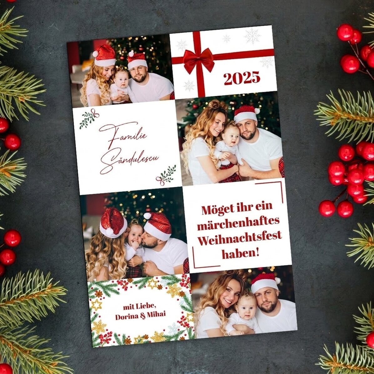 Individuell gestalteter Magnet (10 x 15 cm) mit 4 Fotos und Text – Weihnachten