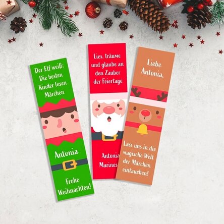 Set mit 3 personalisierten Lesezeichen mit Text – Weihnachtsfiguren