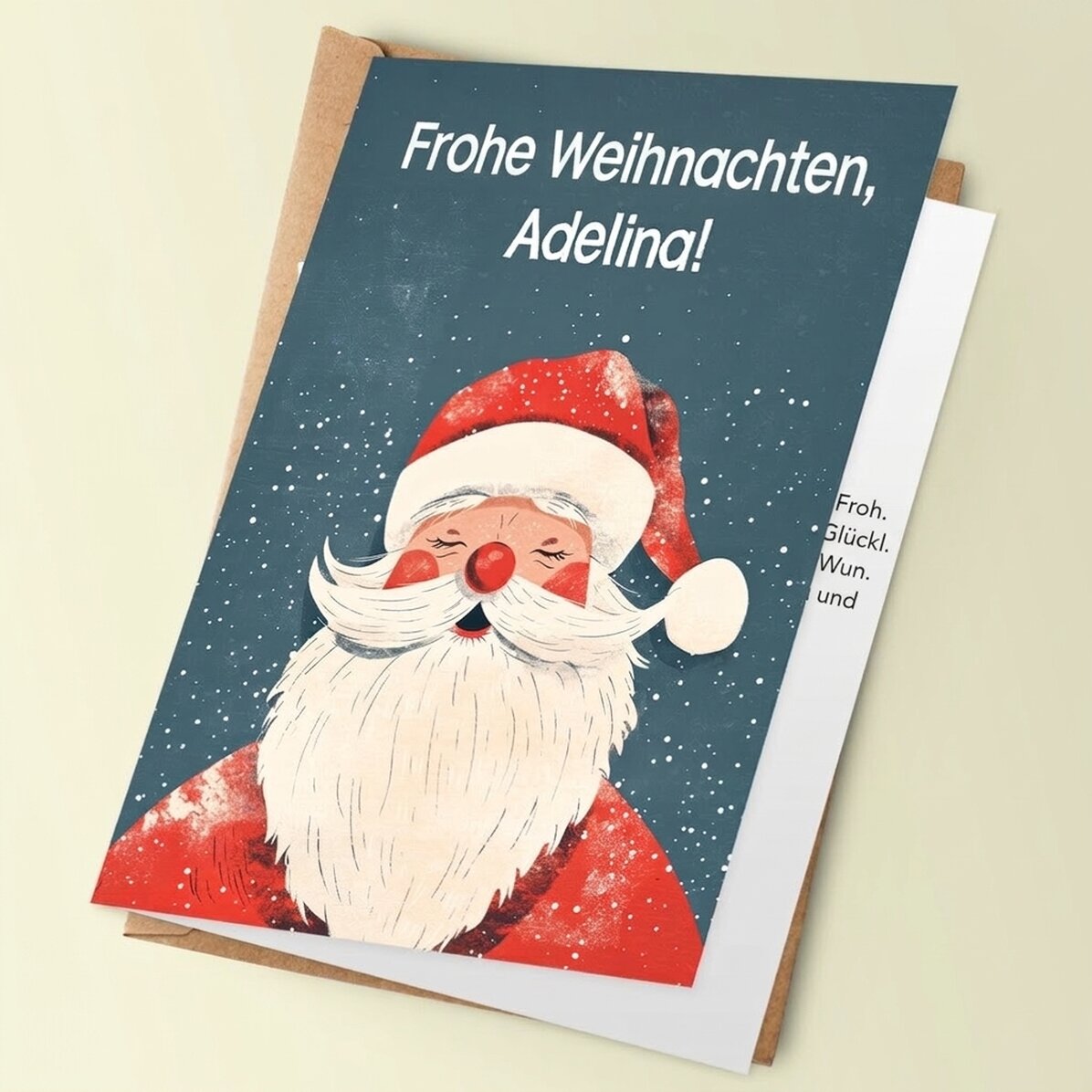 Personalisierte Grußkarte mit Weihnachtsbotschaft – Vintage Santa