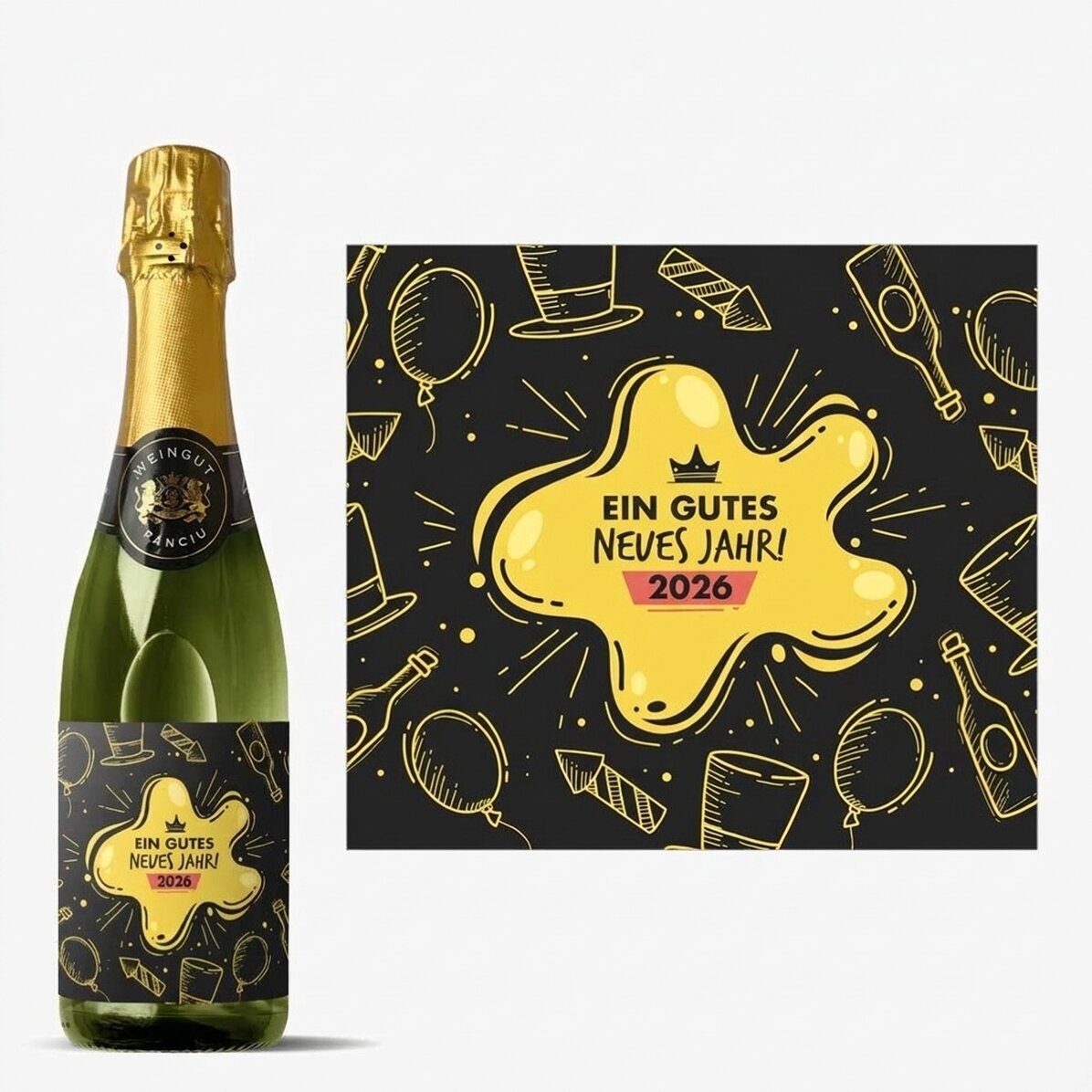 Mittlere Sektflasche mit individueller Beschriftung – Silvesterparty
