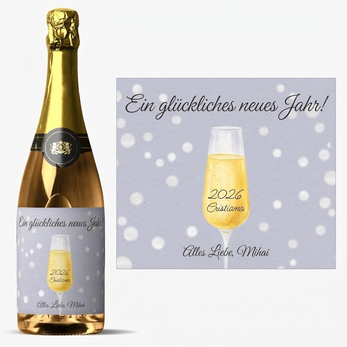 Personalisierter Sekt mit Text – Champagnerglas
