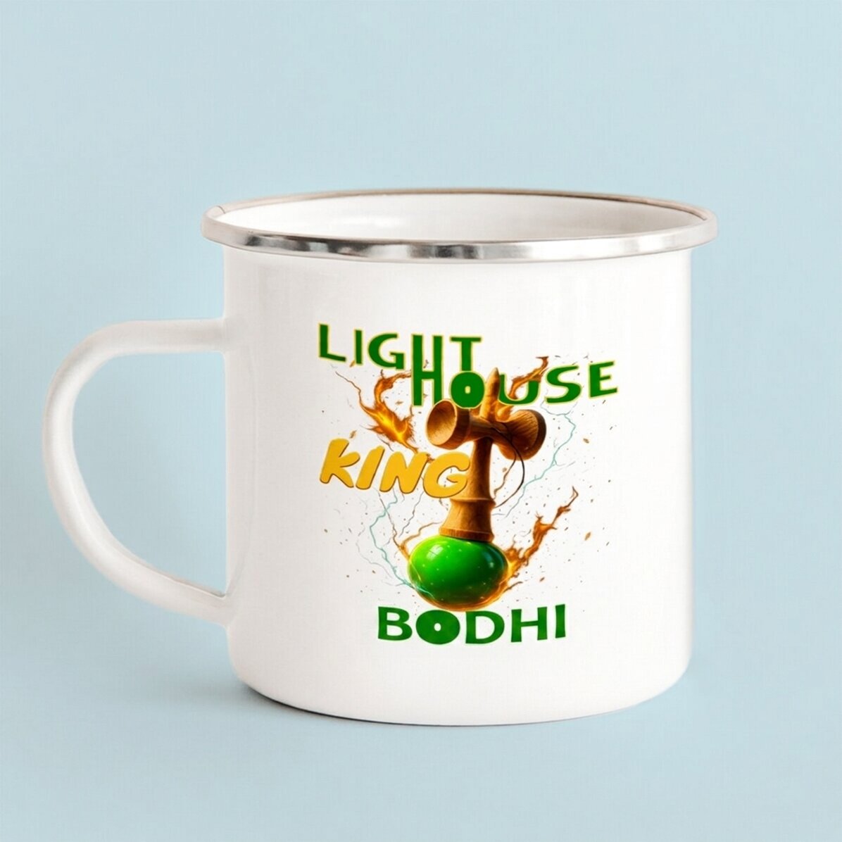 Emaillierter Metallbecher mit Namensaufdruck für Kinder – Lighthouse King